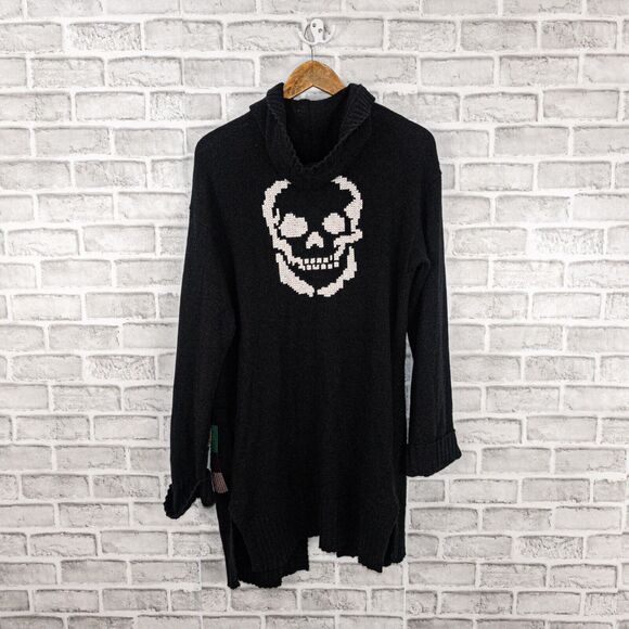 Skull Cashmere open front Hooded Cardigan in Black Embroidered Women's Medium - Picture 5 of 10